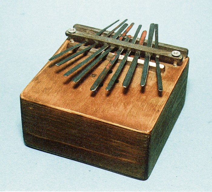 Aleksandra sanzas pamatā ir koka kastīte un metāla mēlītes, kas pagatavotas no parasta zāģa. “Tām kājiņām būt jābūt bīdāmām. Šim nebīdās”, tā Aleksandrs.