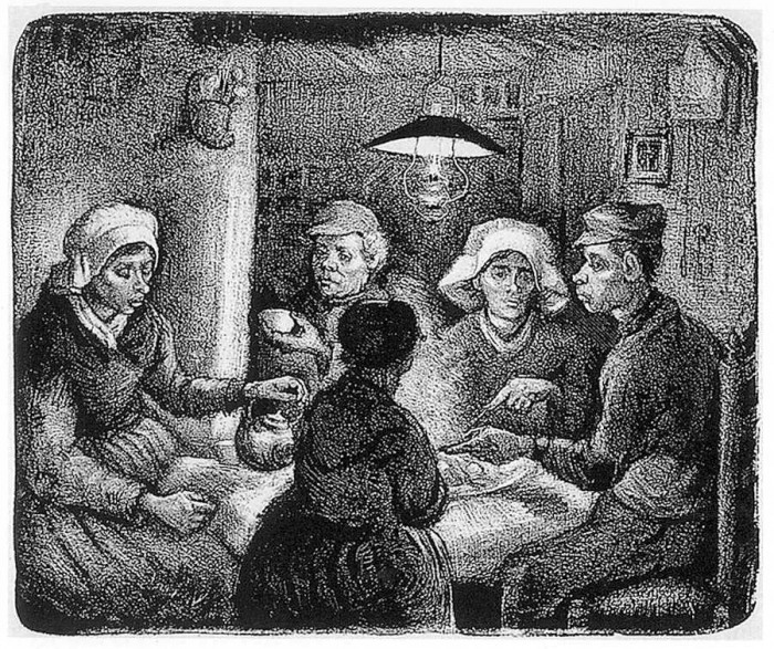 Kartupeļu ēdāji. Litogrāfija. 1885
