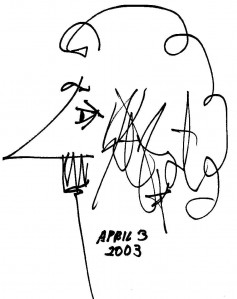 Kurta Vonneguta veltījuma zīmējums Jānim Kolam, LEC valdes priekšsēdētājam